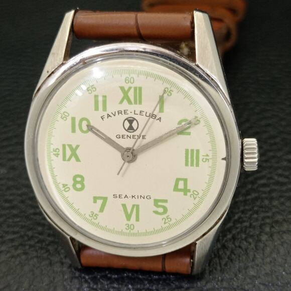 Vintage 1977 Favre Leuba Manual Mens Silver Watch W/Leather Strap - Picture 3 of 9